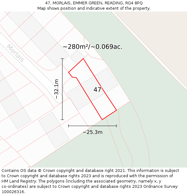 47, MORLAIS, EMMER GREEN, READING, RG4 8PQ: Plot and title map