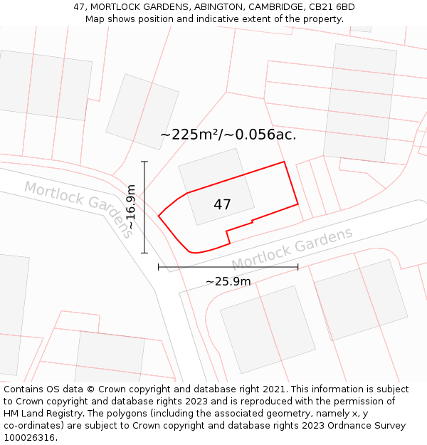 47, MORTLOCK GARDENS, ABINGTON, CAMBRIDGE, CB21 6BD: Plot and title map