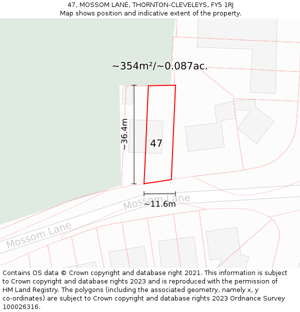 47, MOSSOM LANE, THORNTON-CLEVELEYS, FY5 1RJ: Plot and title map