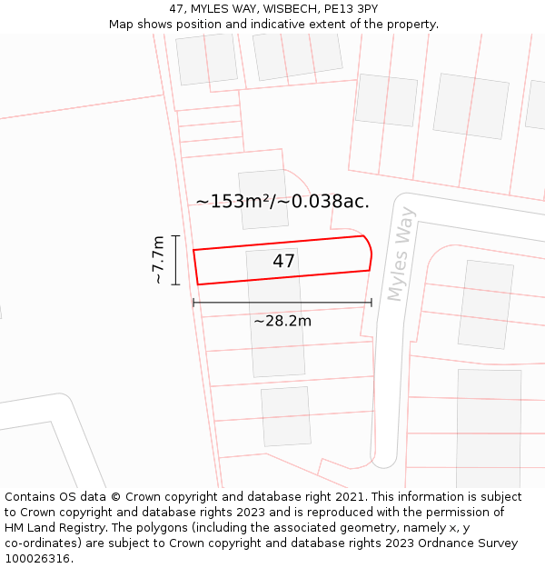 47, MYLES WAY, WISBECH, PE13 3PY: Plot and title map