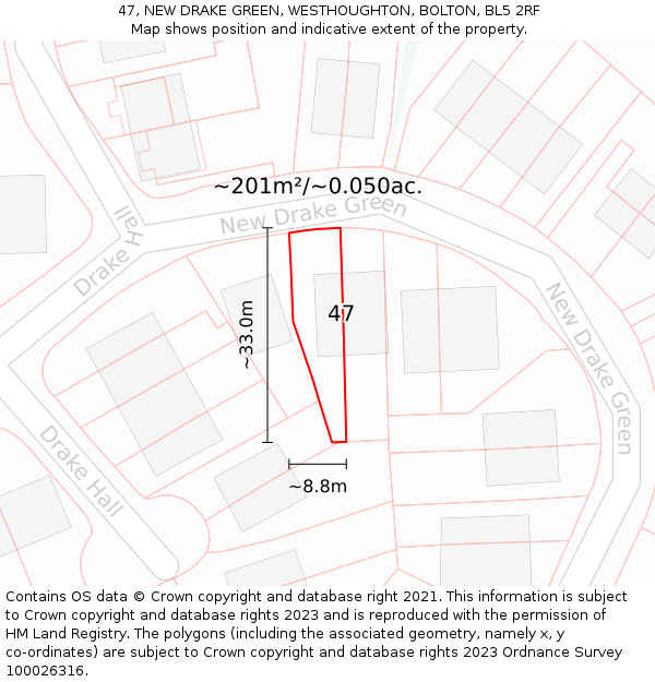 47, NEW DRAKE GREEN, WESTHOUGHTON, BOLTON, BL5 2RF: Plot and title map