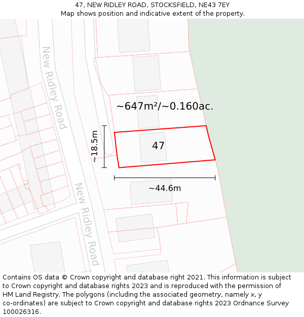 47, NEW RIDLEY ROAD, STOCKSFIELD, NE43 7EY: Plot and title map