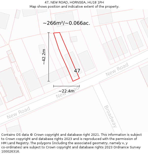 47, NEW ROAD, HORNSEA, HU18 1PH: Plot and title map