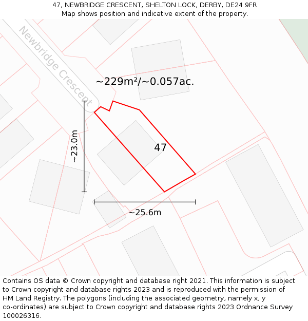 47, NEWBRIDGE CRESCENT, SHELTON LOCK, DERBY, DE24 9FR: Plot and title map