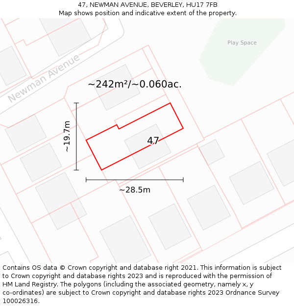 47, NEWMAN AVENUE, BEVERLEY, HU17 7FB: Plot and title map