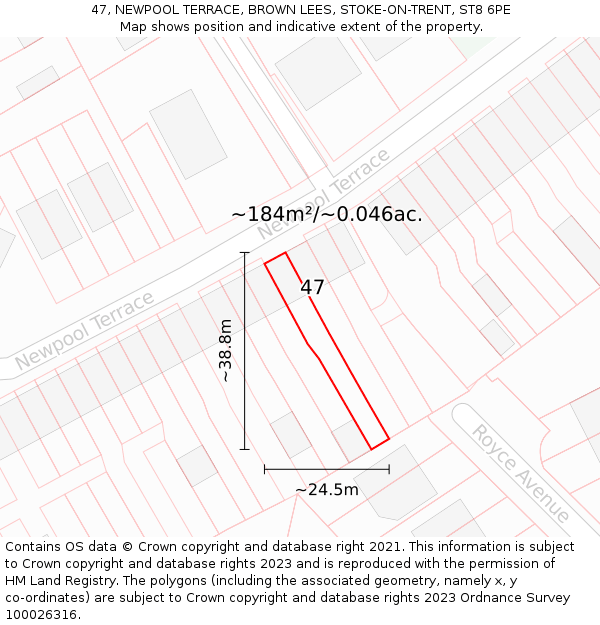 47, NEWPOOL TERRACE, BROWN LEES, STOKE-ON-TRENT, ST8 6PE: Plot and title map