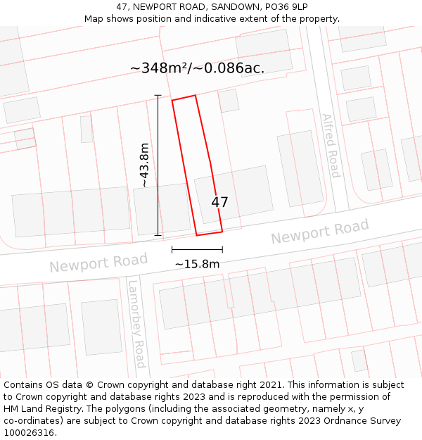 47, NEWPORT ROAD, SANDOWN, PO36 9LP: Plot and title map