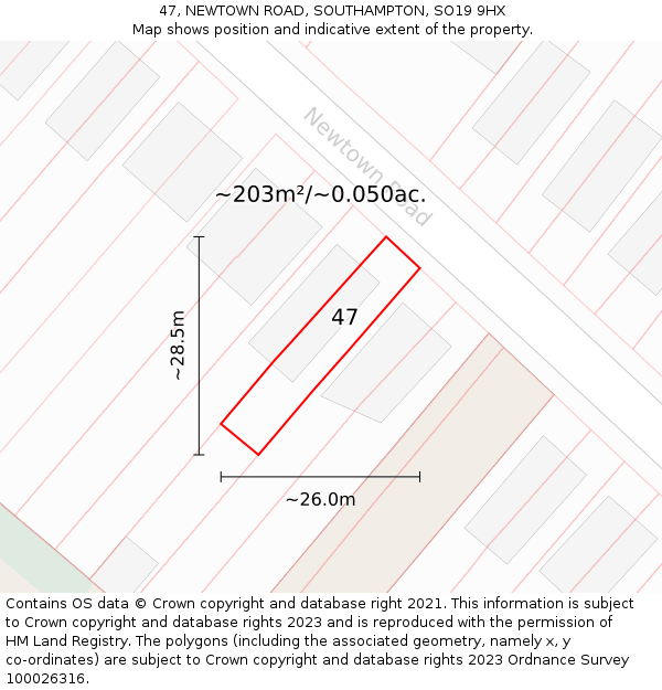 47, NEWTOWN ROAD, SOUTHAMPTON, SO19 9HX: Plot and title map