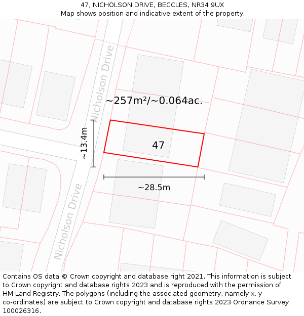 47, NICHOLSON DRIVE, BECCLES, NR34 9UX: Plot and title map