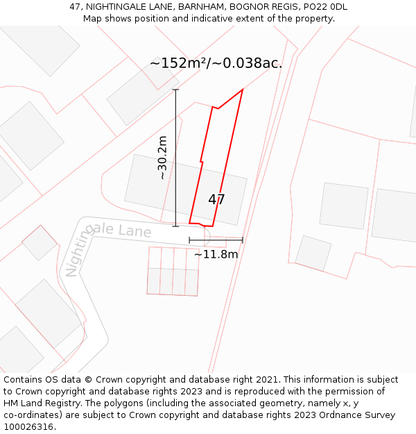 47, NIGHTINGALE LANE, BARNHAM, BOGNOR REGIS, PO22 0DL: Plot and title map