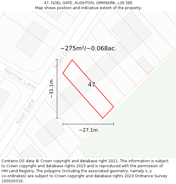 47, NOEL GATE, AUGHTON, ORMSKIRK, L39 5EE: Plot and title map