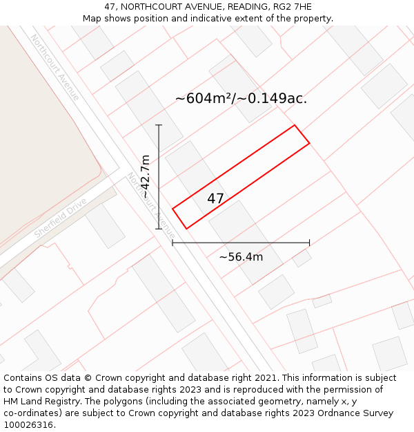 47, NORTHCOURT AVENUE, READING, RG2 7HE: Plot and title map