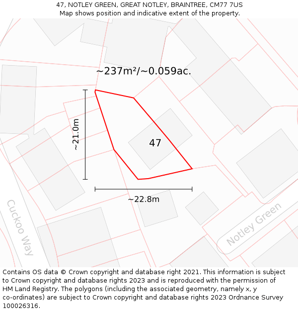 47, NOTLEY GREEN, GREAT NOTLEY, BRAINTREE, CM77 7US: Plot and title map