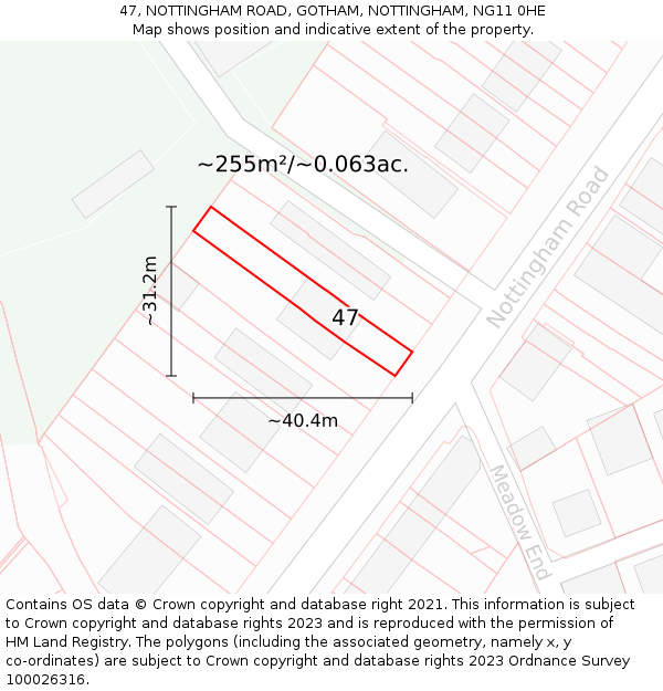 47, NOTTINGHAM ROAD, GOTHAM, NOTTINGHAM, NG11 0HE: Plot and title map