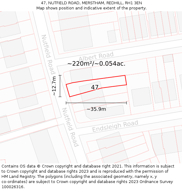 47, NUTFIELD ROAD, MERSTHAM, REDHILL, RH1 3EN: Plot and title map