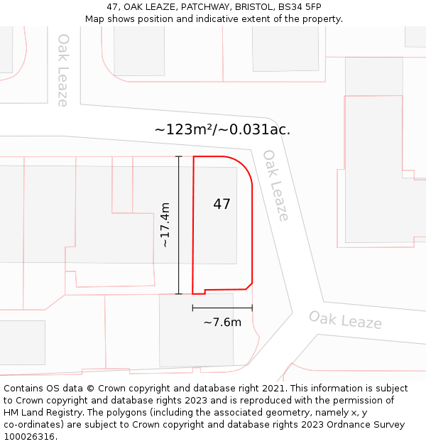 47, OAK LEAZE, PATCHWAY, BRISTOL, BS34 5FP: Plot and title map