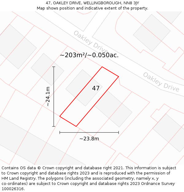 47, OAKLEY DRIVE, WELLINGBOROUGH, NN8 3JY: Plot and title map