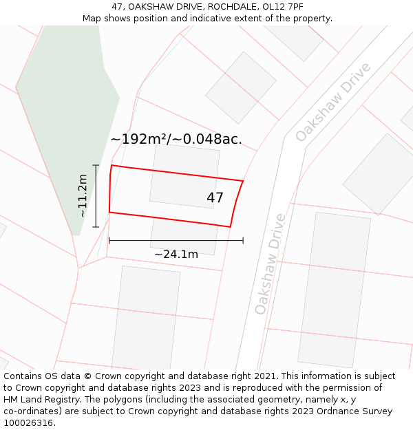 47, OAKSHAW DRIVE, ROCHDALE, OL12 7PF: Plot and title map