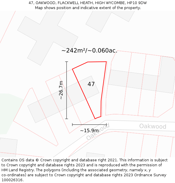 47, OAKWOOD, FLACKWELL HEATH, HIGH WYCOMBE, HP10 9DW: Plot and title map