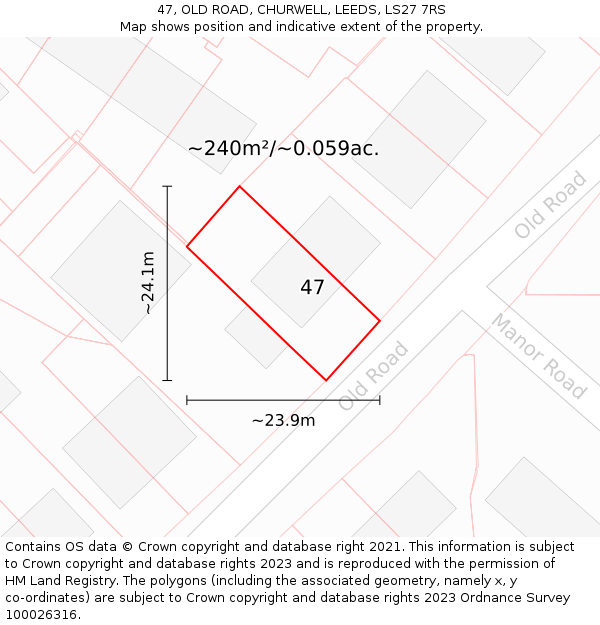 47, OLD ROAD, CHURWELL, LEEDS, LS27 7RS: Plot and title map