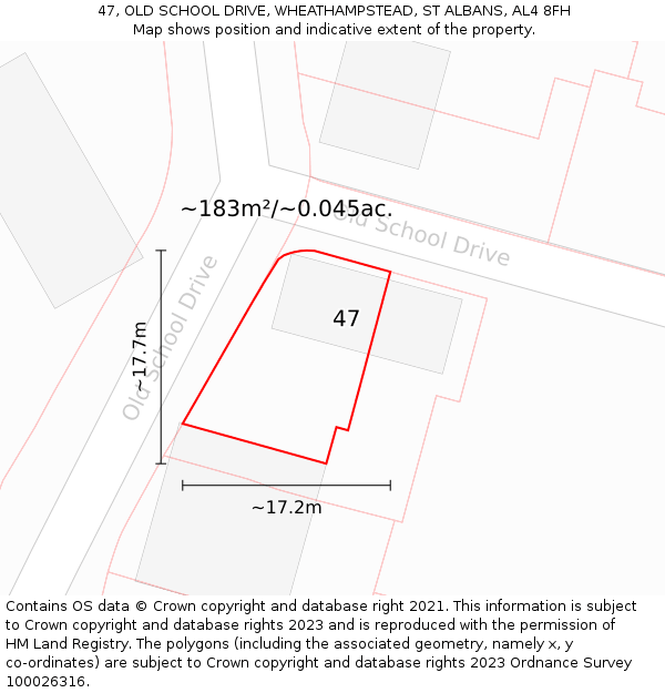 47, OLD SCHOOL DRIVE, WHEATHAMPSTEAD, ST ALBANS, AL4 8FH: Plot and title map