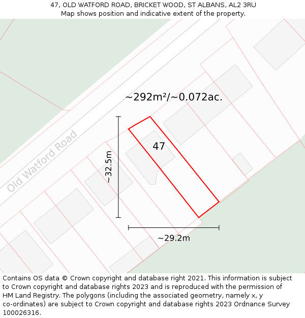 47, OLD WATFORD ROAD, BRICKET WOOD, ST ALBANS, AL2 3RU: Plot and title map