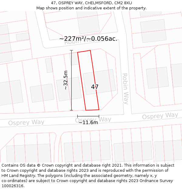 47, OSPREY WAY, CHELMSFORD, CM2 8XU: Plot and title map