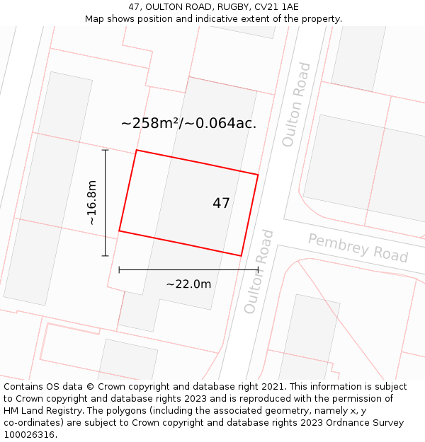 47, OULTON ROAD, RUGBY, CV21 1AE: Plot and title map