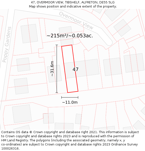 47, OVERMOOR VIEW, TIBSHELF, ALFRETON, DE55 5LG: Plot and title map