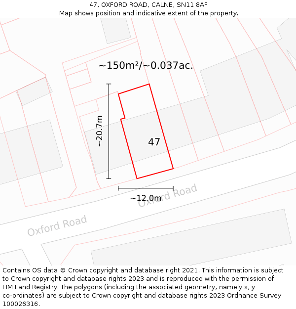 47, OXFORD ROAD, CALNE, SN11 8AF: Plot and title map