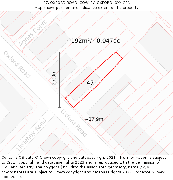 47, OXFORD ROAD, COWLEY, OXFORD, OX4 2EN: Plot and title map