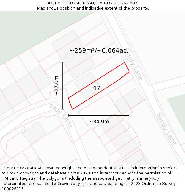 47, PAGE CLOSE, BEAN, DARTFORD, DA2 8BX: Plot and title map