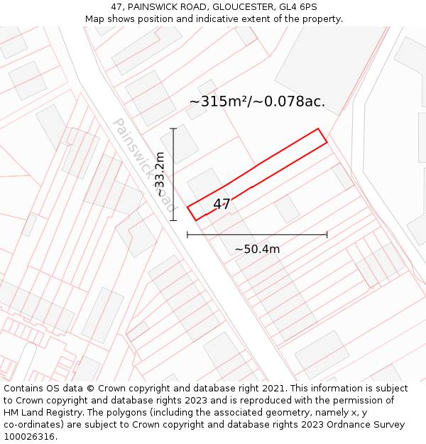 47, PAINSWICK ROAD, GLOUCESTER, GL4 6PS: Plot and title map