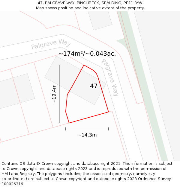 47, PALGRAVE WAY, PINCHBECK, SPALDING, PE11 3YW: Plot and title map