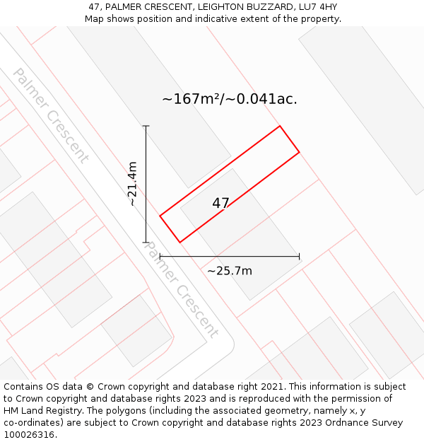 47, PALMER CRESCENT, LEIGHTON BUZZARD, LU7 4HY: Plot and title map