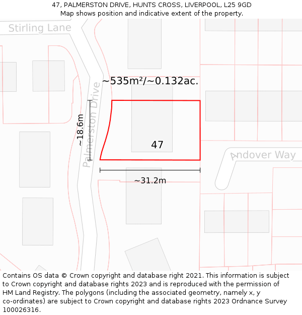 47, PALMERSTON DRIVE, HUNTS CROSS, LIVERPOOL, L25 9GD: Plot and title map