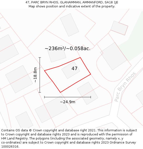 47, PARC BRYN RHOS, GLANAMMAN, AMMANFORD, SA18 1JE: Plot and title map