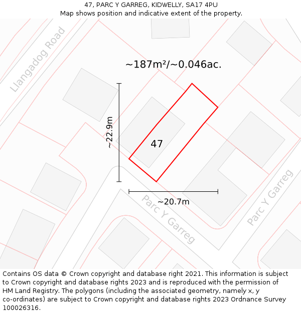 47, PARC Y GARREG, KIDWELLY, SA17 4PU: Plot and title map