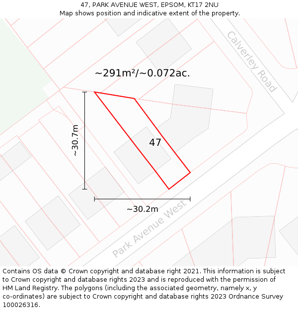 47, PARK AVENUE WEST, EPSOM, KT17 2NU: Plot and title map