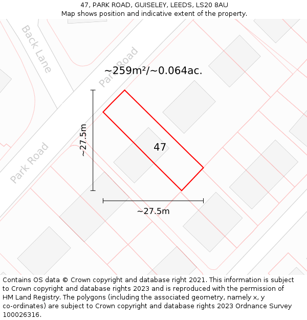 47, PARK ROAD, GUISELEY, LEEDS, LS20 8AU: Plot and title map