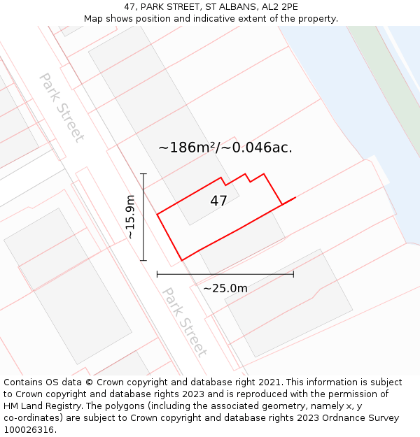 47, PARK STREET, ST ALBANS, AL2 2PE: Plot and title map