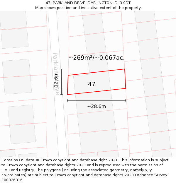 47, PARKLAND DRIVE, DARLINGTON, DL3 9DT: Plot and title map