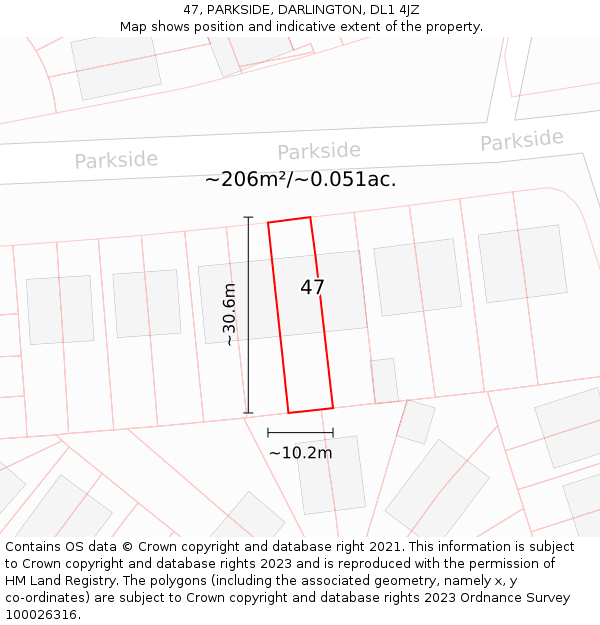 47, PARKSIDE, DARLINGTON, DL1 4JZ: Plot and title map