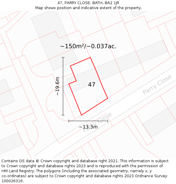 47, PARRY CLOSE, BATH, BA2 1JR: Plot and title map