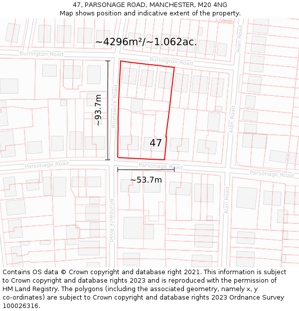 47, PARSONAGE ROAD, MANCHESTER, M20 4NG: Plot and title map