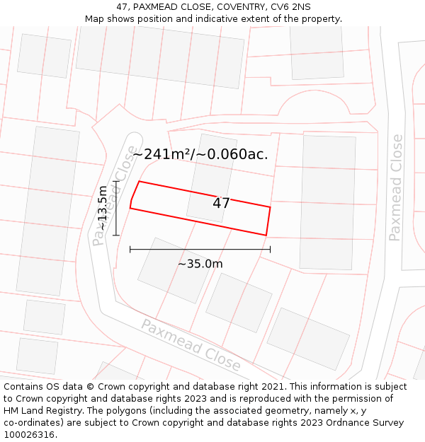 47, PAXMEAD CLOSE, COVENTRY, CV6 2NS: Plot and title map