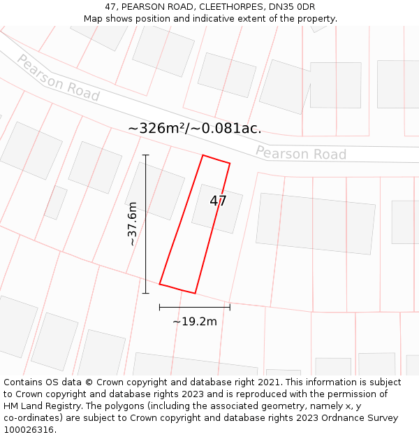 47, PEARSON ROAD, CLEETHORPES, DN35 0DR: Plot and title map