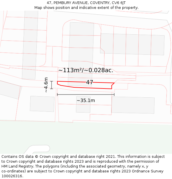 47, PEMBURY AVENUE, COVENTRY, CV6 6JT: Plot and title map