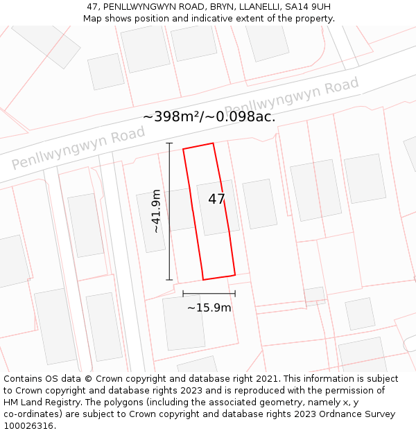 47, PENLLWYNGWYN ROAD, BRYN, LLANELLI, SA14 9UH: Plot and title map