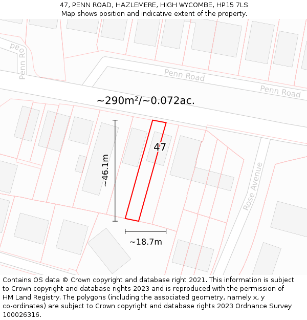 47, PENN ROAD, HAZLEMERE, HIGH WYCOMBE, HP15 7LS: Plot and title map